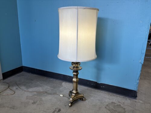 Vintage Brass 3' Torchiere Lamp with Resting Oversized Shade