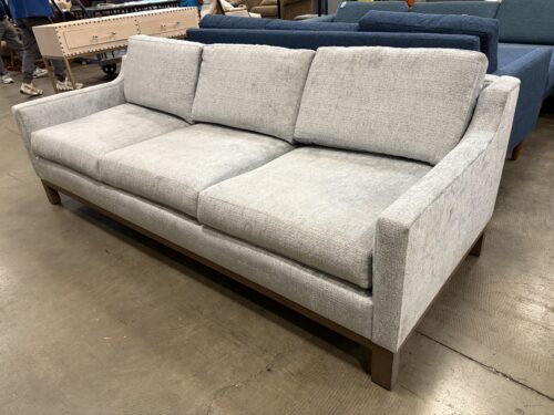 Modern Marbled Ice Blue 3 Seat Sofa with Sloped Arms and Walnut Finished Base