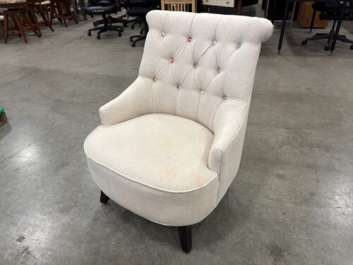 COST PLUS WORLD MARKET Ivory Linen High Back Tufted Armchair with Eclectic Buttons