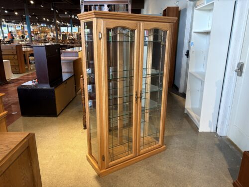 Traditional Solid Oak 5-Tier Illuminated Glass Curio Cabinet