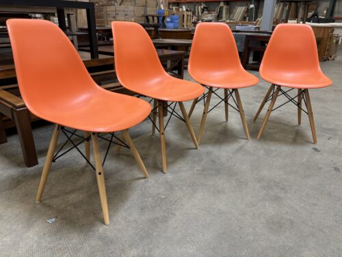 MCM Inspired Vibrant Orange Wooden Eiffel Dining Room Chairs  (Set of 4)