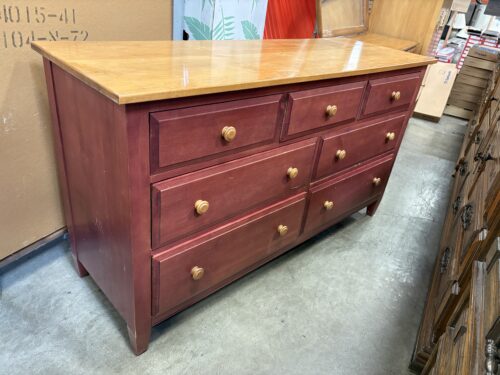 Vintage Wooden Red Farmhouse Style 7 Drawer Dresser