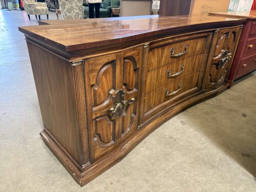 Vintage Extra Large Wooden 9 Drawer Dresser with Ornate Pulls