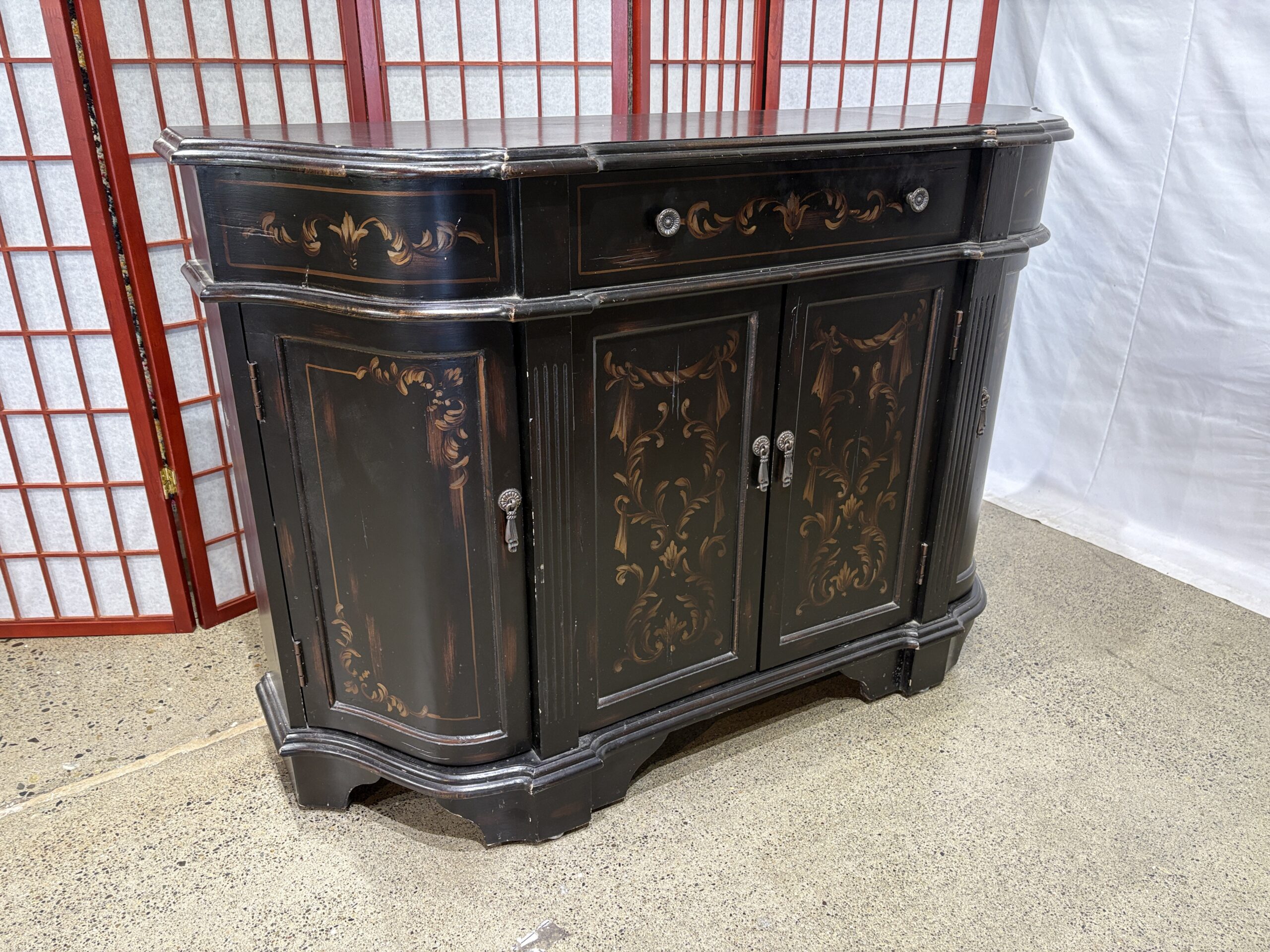 Painted Credenza Cabinet with Single Drawer and Four Doors