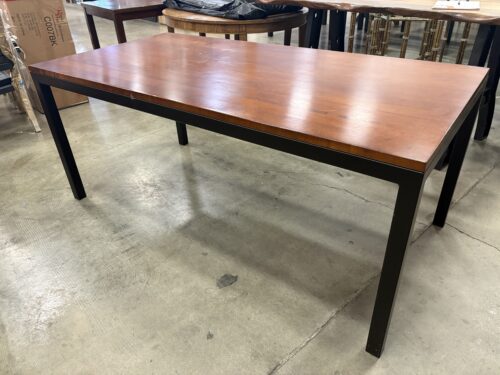 Contemporary Mahogany Finish Dining Table with Black Metal Base