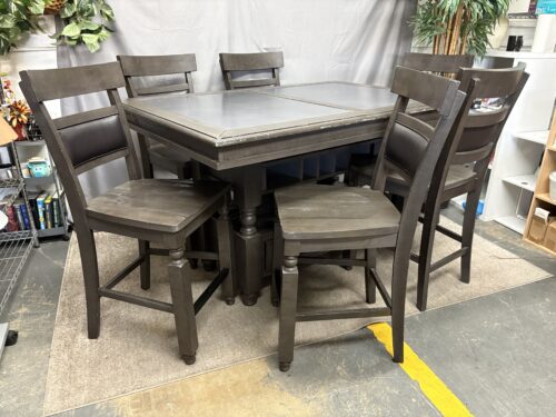 Stone Grey Rustic Counter Table w/ 6 Ladderback Chairs