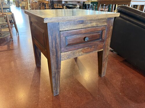 Rustic Solid Wood End Table with Single Drawer
