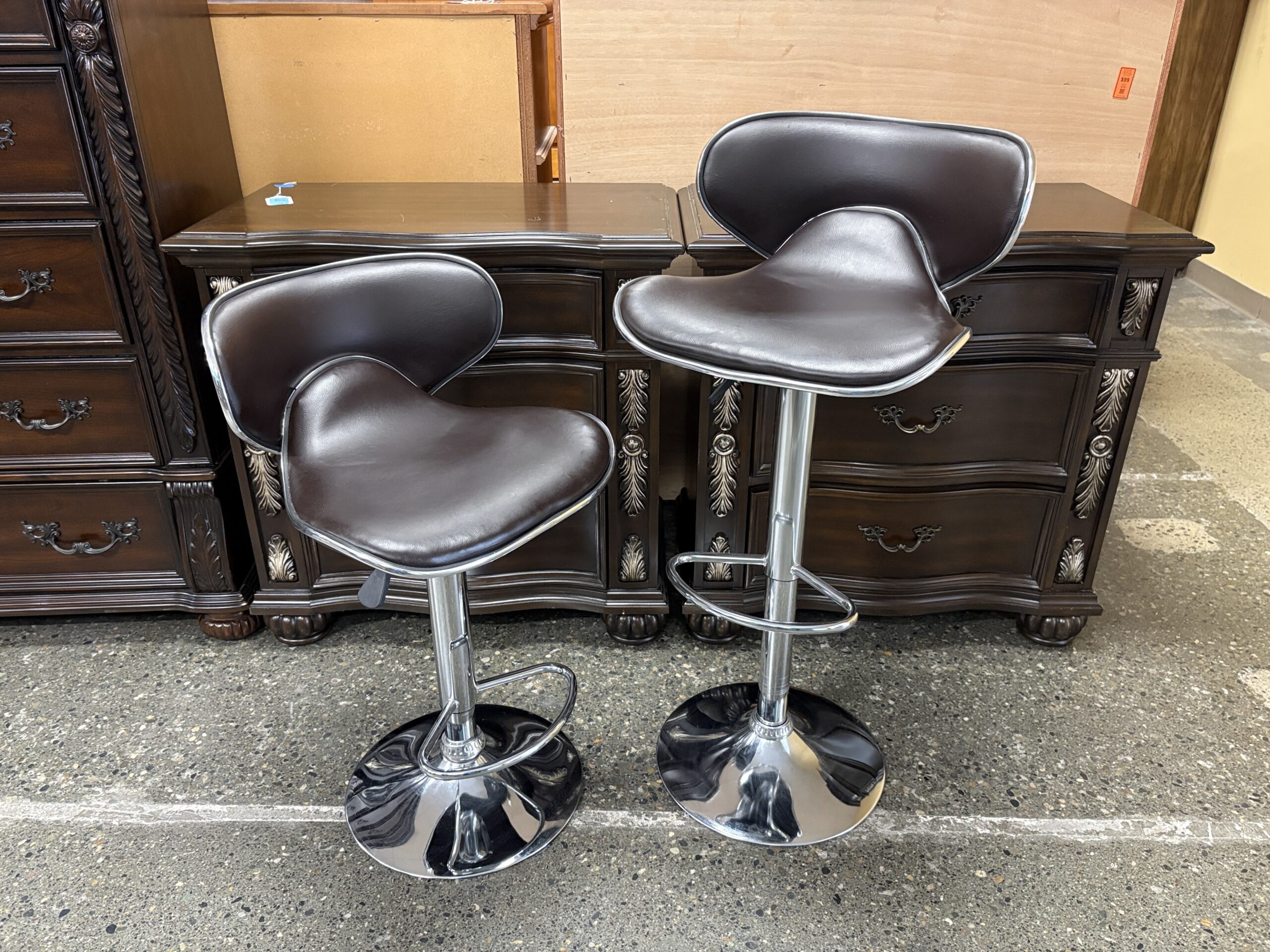 Chocolate Saddle Stool w/ Chrome Base (Set of 2)