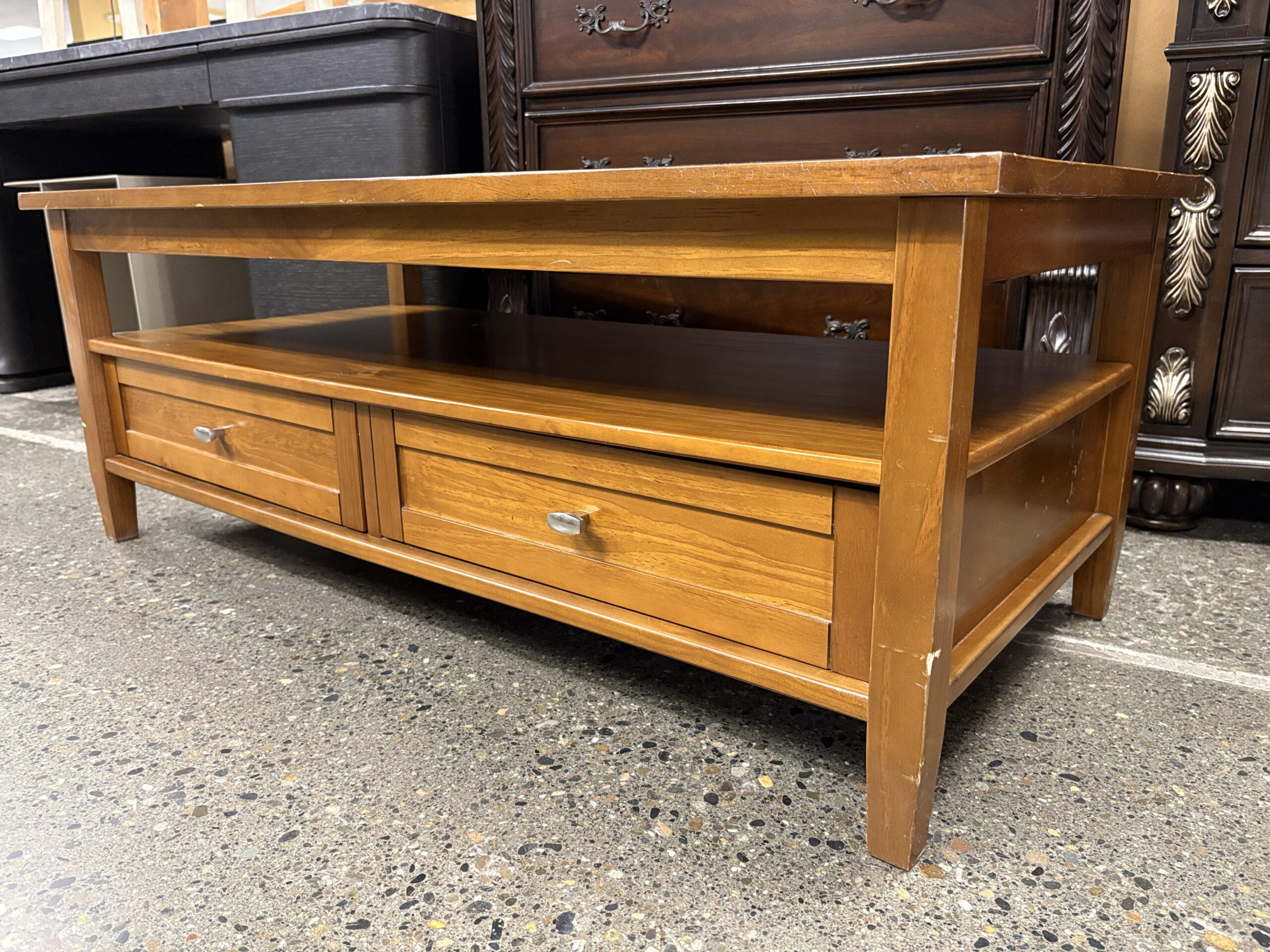 Light Golden Wood Shaker 2-Drawer Coffee Table