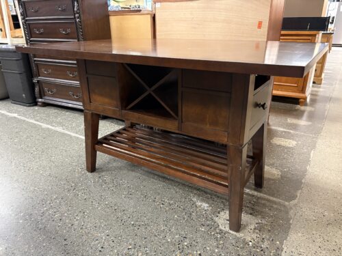 Solid Wood Transitional Counter Table w/ Lower Wine Storage