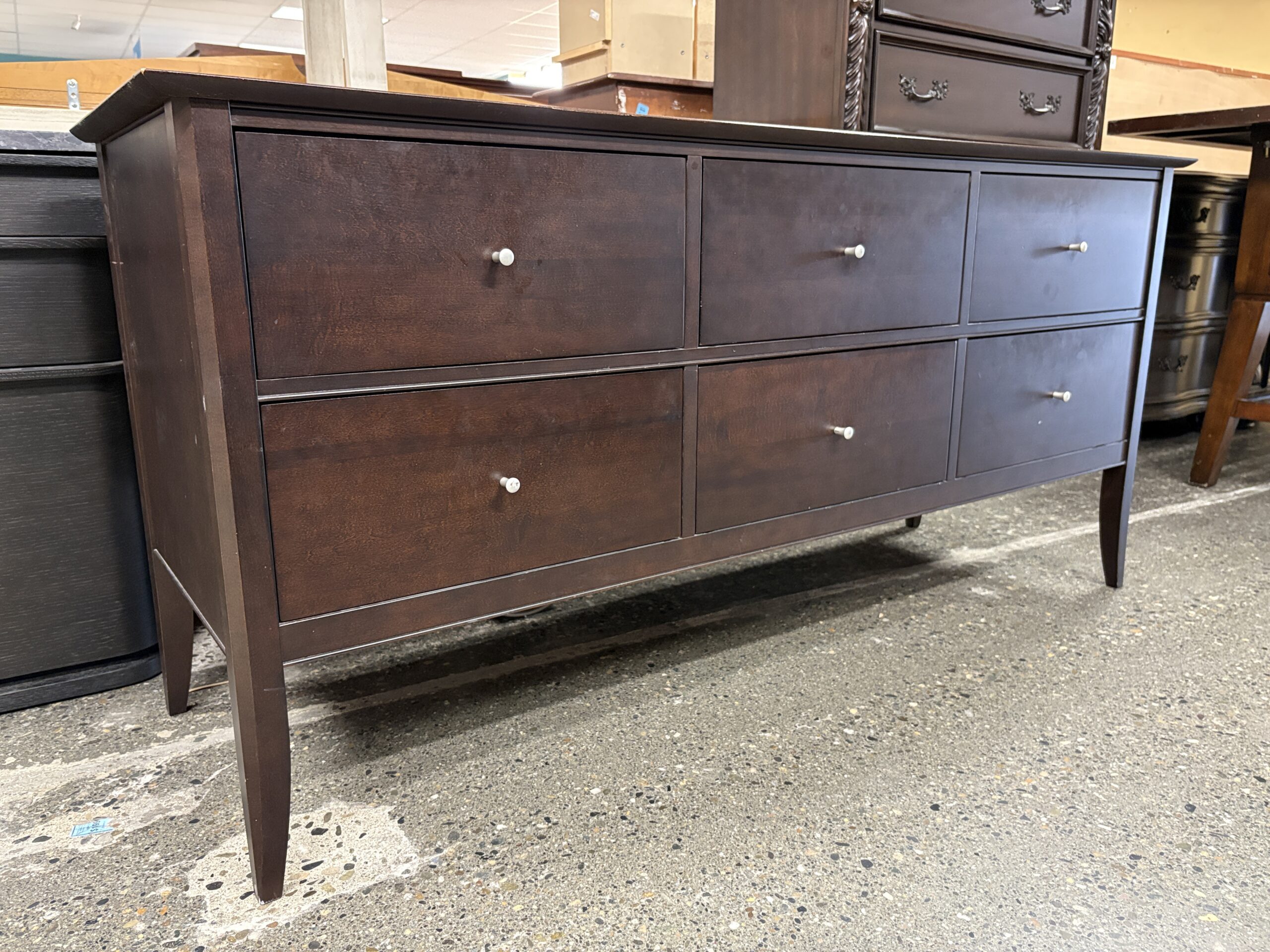 BARONET Made in Canada Dark Solid Wood Modern 6-Drawer Low Dresser
