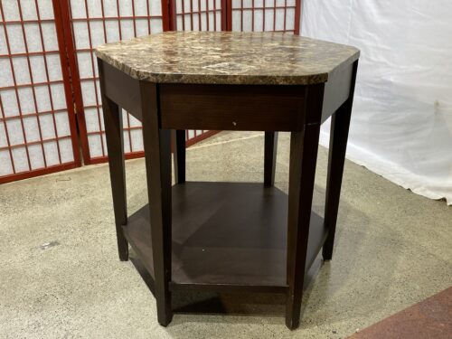 Brown Octagonal Marble Top Side Table