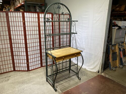 Vintage Style Dark Green Speckled Bakers Rack