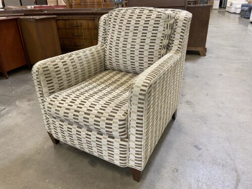 TAYLOR KING Deep Seated Barrel Back Armchair with Textured Beige and Brown Upholstery