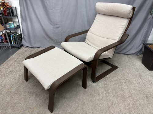 IKEA Poang Brown & Light Beige Armchair + Ottoman
