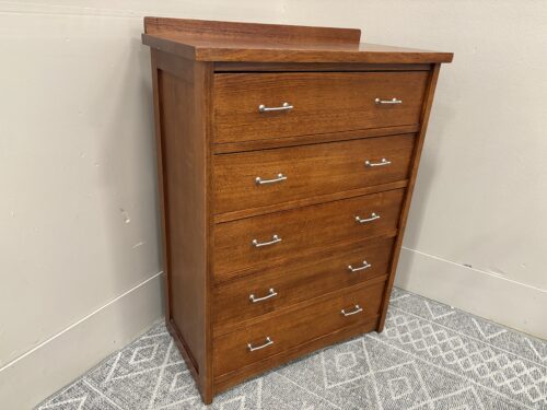 TRADE WINS  Warm Cherry Finish 5 Drawer Dresser with Silver Pulls