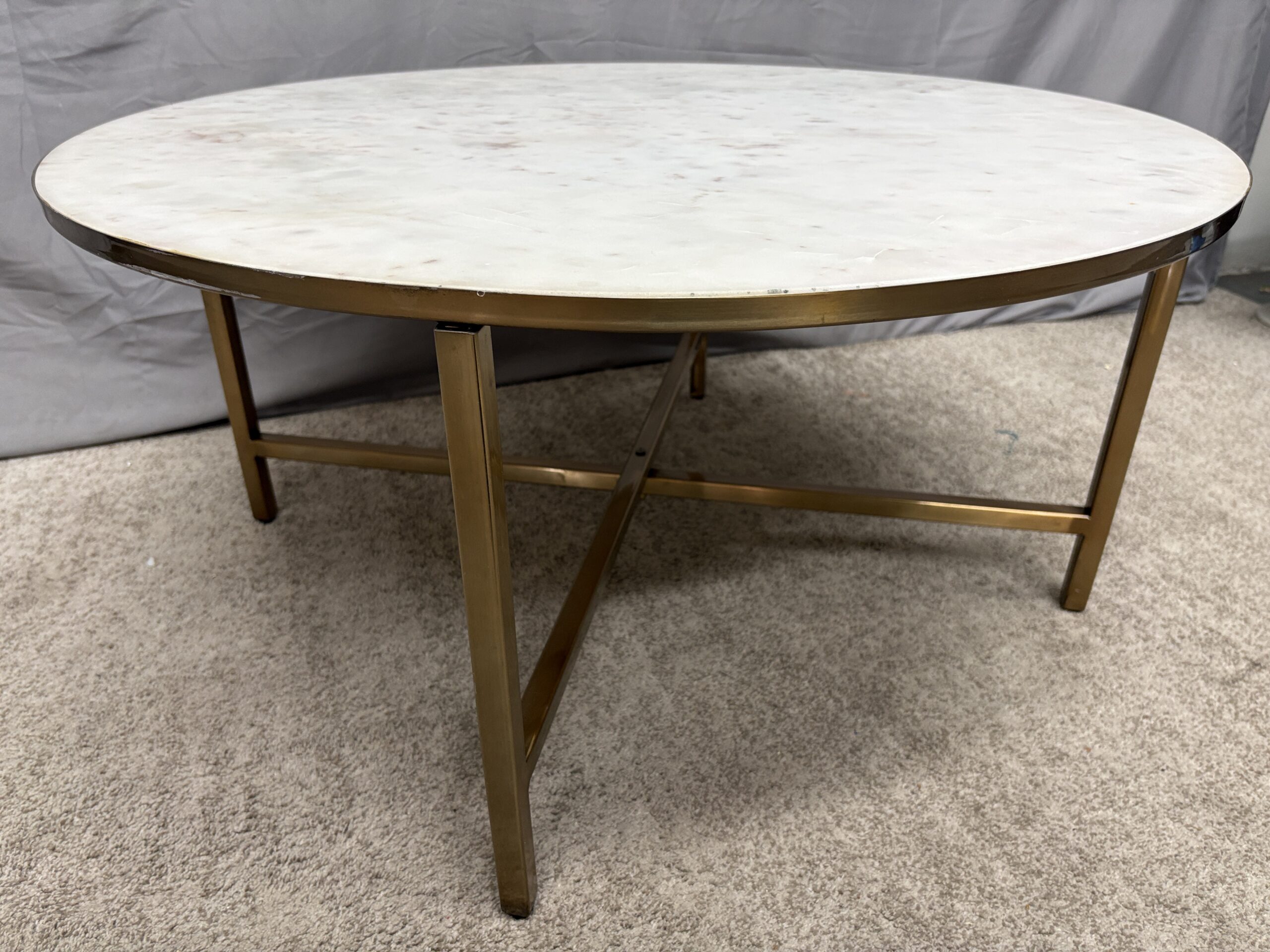 THREASHOLD White Marble Topped Brass Coffee Table