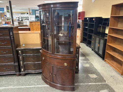 George III Style Dark Wood Demilune Curio Cabinet