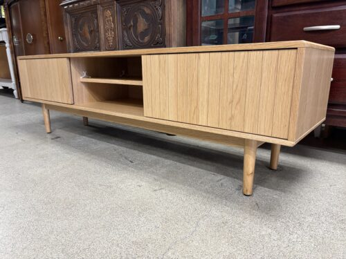 Blonde MCM Style Sliding Door TV Stand