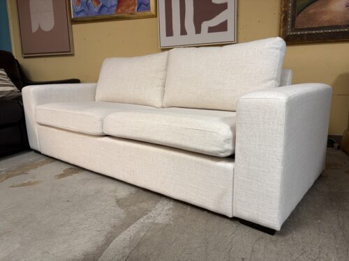 White Fabric Modern Track Arm 2-Cushion Sofa
