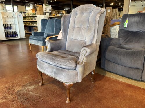 LEATHERMENS GUILD Vintage Blue Leather Tufted Wingback Armchair