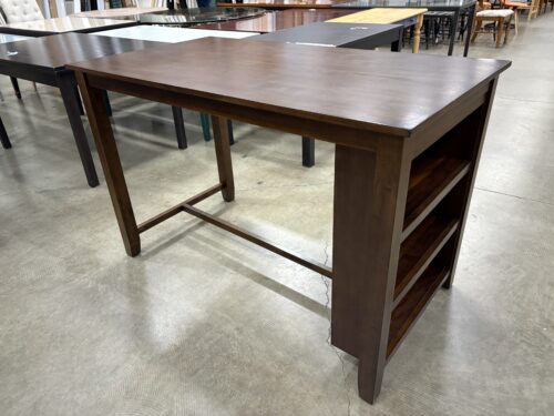Walnut Finished Wooden Counter Height Kitchen Island with Side Shelving