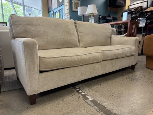 CENTURY Cream Textured Fabric Track Arm Sofa