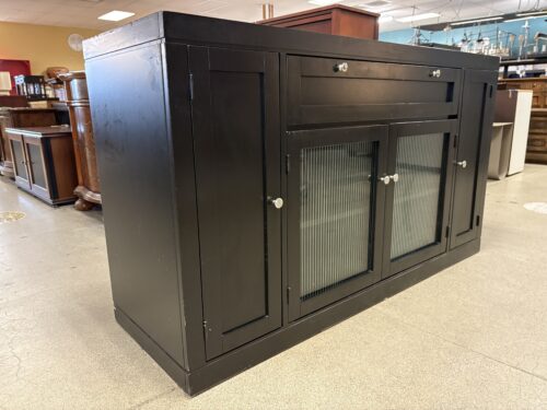 Black Ribbed Glass Door Media Stand