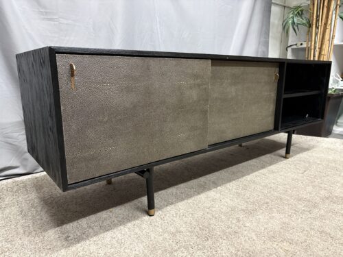 Modern Black & Grey Shagreen Sliding Door Credenza