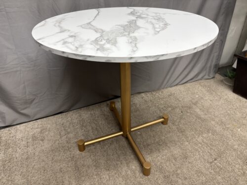 Modern Gold & White Faux marble Top Round Pedestal Table