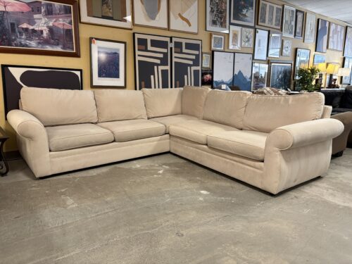 POTTERY BARN Pearce Roll Arm Velvet 2-Piece Sectional in Buckwheat