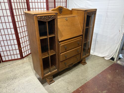 TAYBRO FURNITURE Vintage English Art Deco Oak Bookcase Secretary Desk