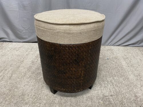 Dark Rattan & Beige Fabric Storage Ottoman