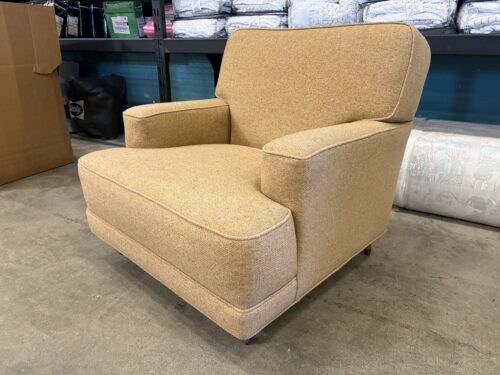 Vintage Warm Beige Low Profile Club Armchair with Tapered Toe-Capped Legs