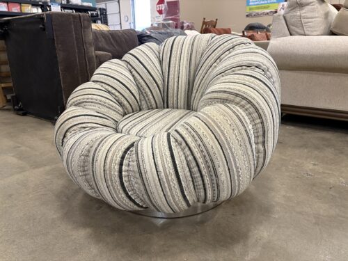 Greyscale Striped Cloud Swivel Accent Chair with Chrome Base