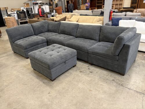 THOMASVILLE Charcoal Grey Tufted 6 Piece Modular Sofa with Ottoman