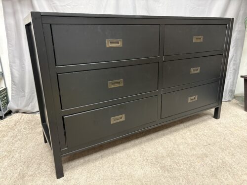 WALKER EDISON Black Modern 6-Drawer Low Dresser w/ Campaign Style Handles