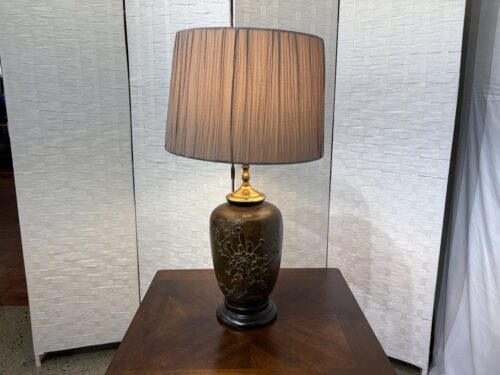 Antique Japanese Meiji Period Bronze Vase Floral Lamp