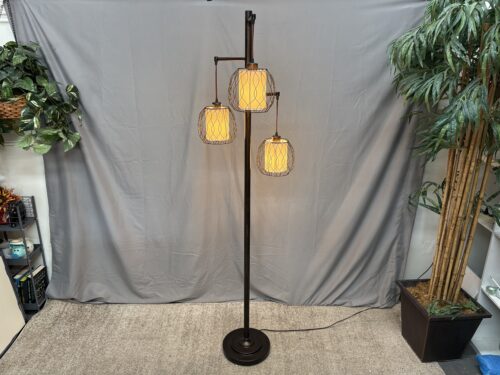 Brushed Bronze 3-Light Wire Hanging Lantern Floor Lamp