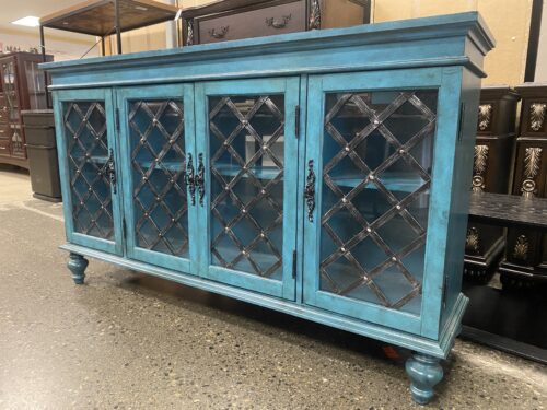 COAST TO COAST Weathered Teal Diamond Trellis Wooden Sideboard