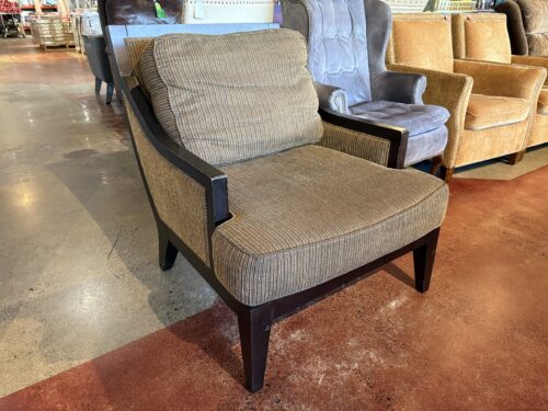 BERNHARDT Vintage Brown Striped Curved Accent Chair with Dark Wood Frame