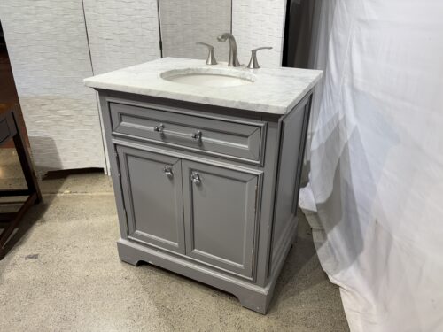 30" Cashmere Grey Single Sink Bathroom Vanity with White Carrara Marble Top