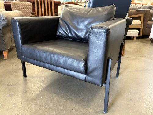 Black Sleek Square Arm Accent Chair with Metal Base