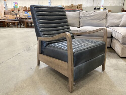 ARTESANOS Chance Push Back Modern Recliner in Dakota Black Leather with Wooden Base