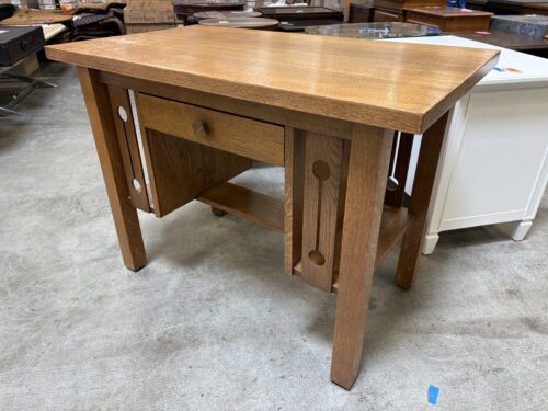 Vintage Wooden Natural Finish Desk with Unique Carved Wood Details