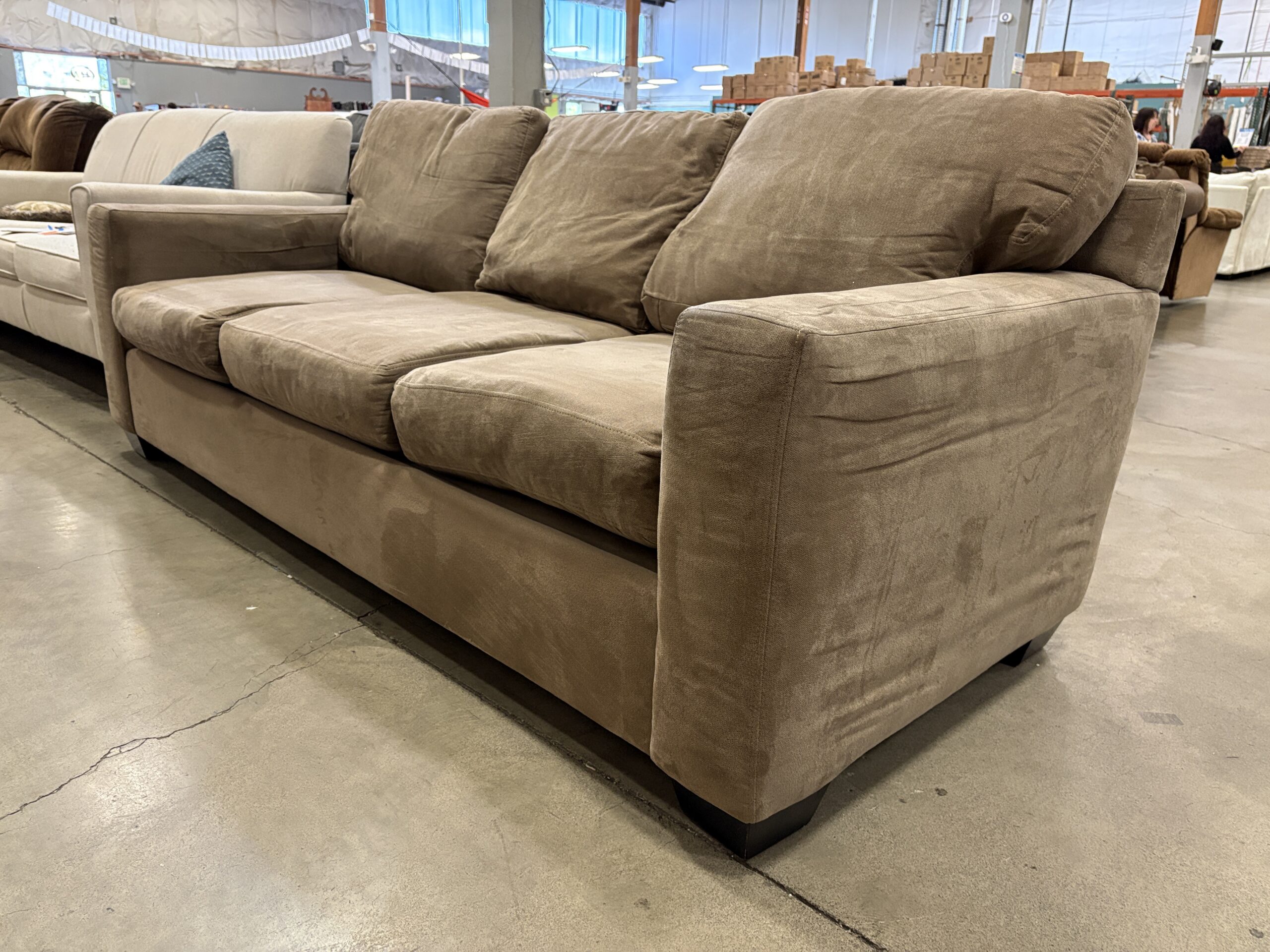 Greige Plush 3 Seat Sofa