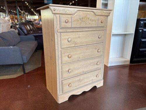 Country Style Tallboy Dresser with Floral Painting