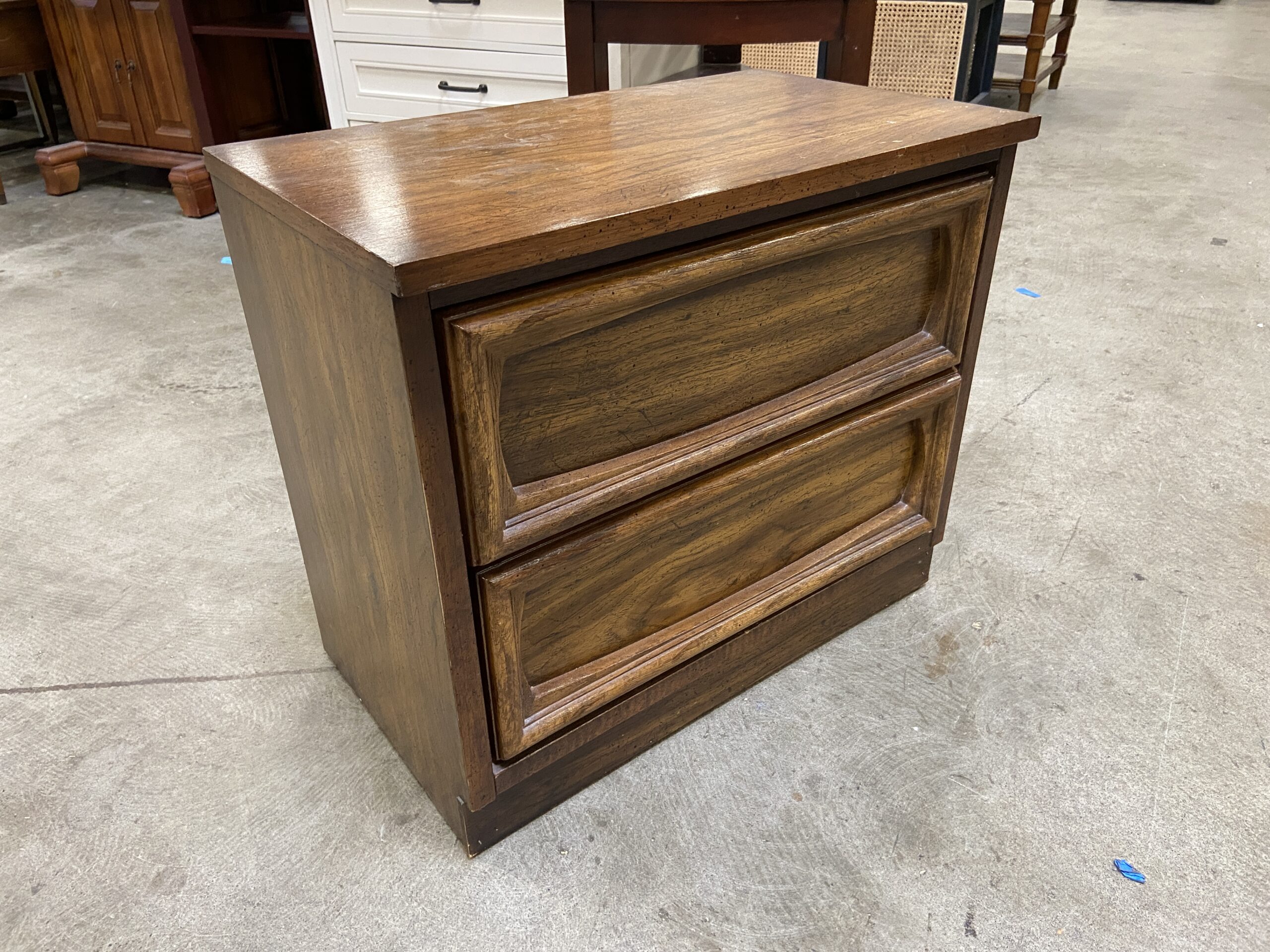 Vintage 70’s 2 Drawer Nightstand with Sleek Finger Pulls