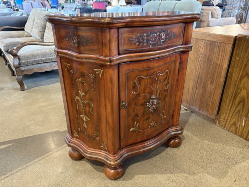 Vintage Rococo Floral Painted Solid Wood Side Cabinet