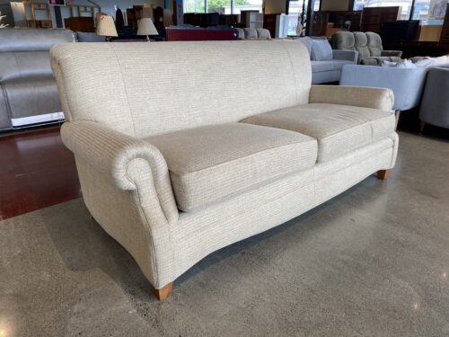 THOMASVILLE Traditional Tan Curved Sofa with Rolled Arms